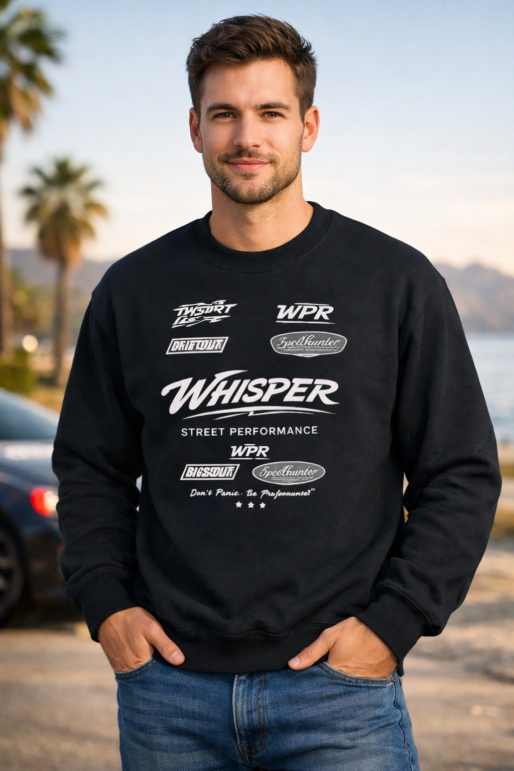 Classic Unisex Crewneck Sweatshirt | WHISPER 18000 Black mit Aufdruck - Versanddauer 3–4 Tage.