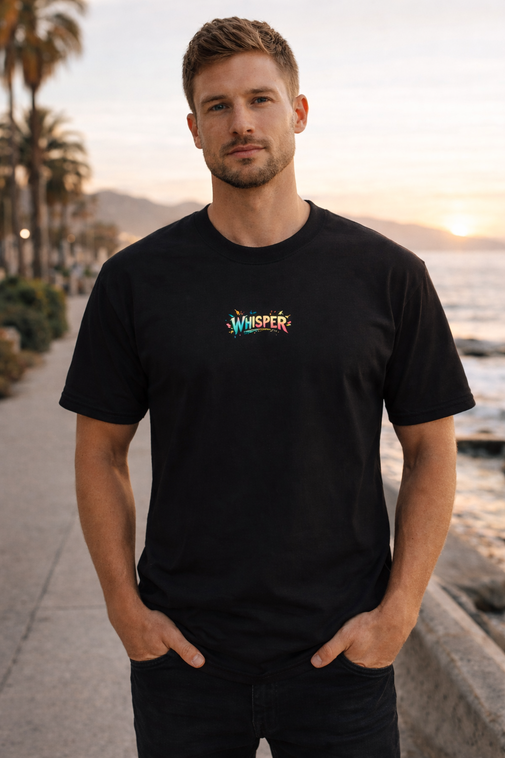 Unisex Heavyweight T-Shirt | WHISPER 3010 Schwarz mit Druck - Lieferzeit 3-4 Tage.